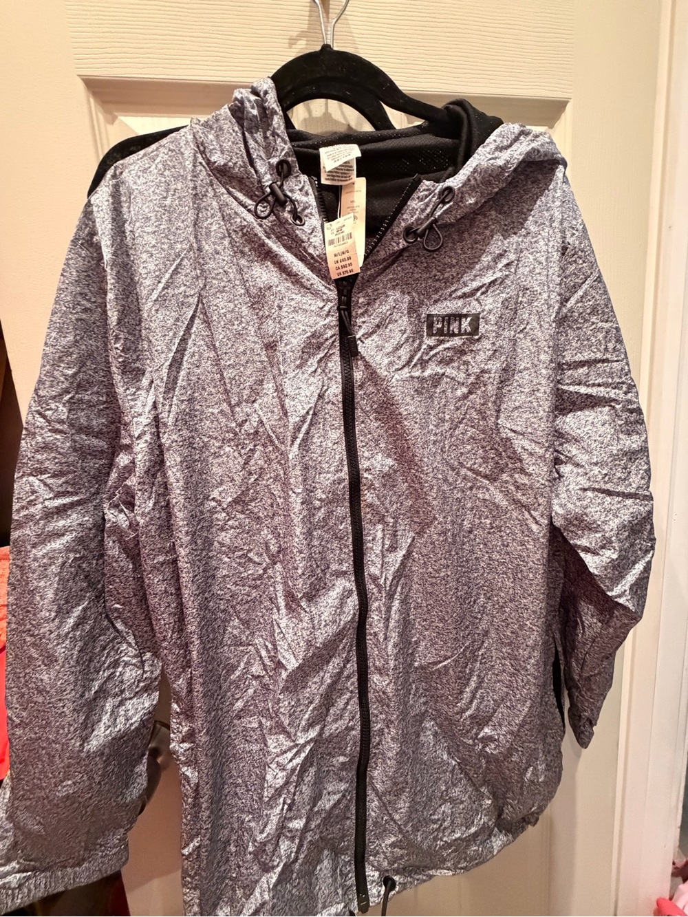 PINK Metallic Silver Hooded Windbreaker M/L